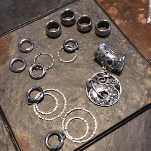 11 piece metal & silver plastic scarf ring accessories set #1